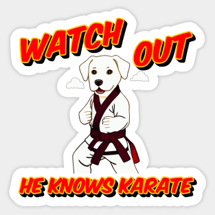 Watch out he knows Karate - dog knows karate Sticker